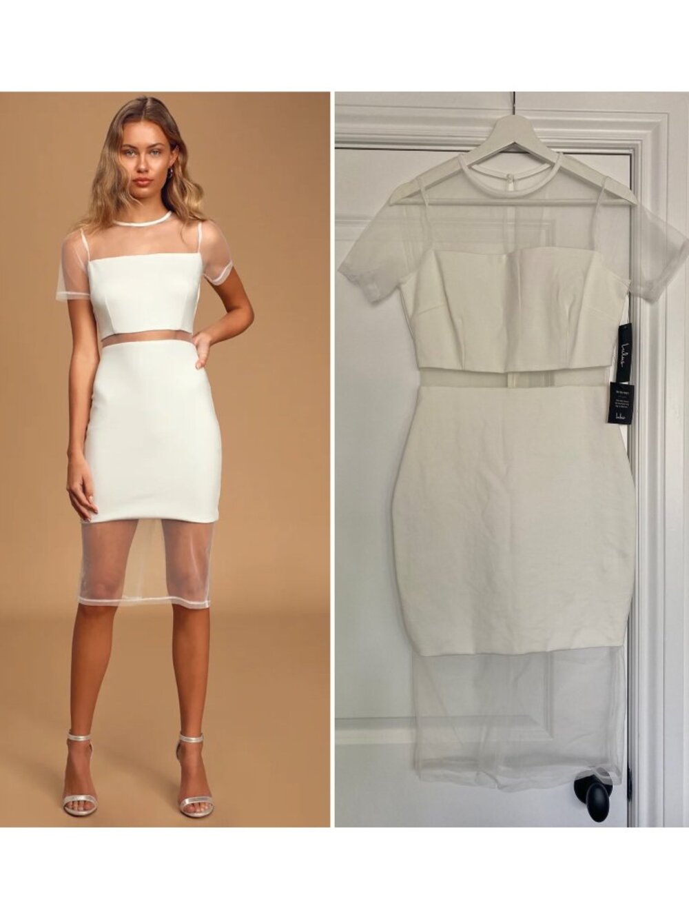 Lulus White Mesh Panel Bodycon Bachelorette Dress Size Small